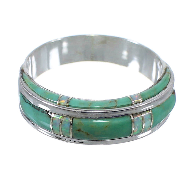 Opal And Turquoise Inlay Silver Southwestern Ring Size 6-1/2 AX86923